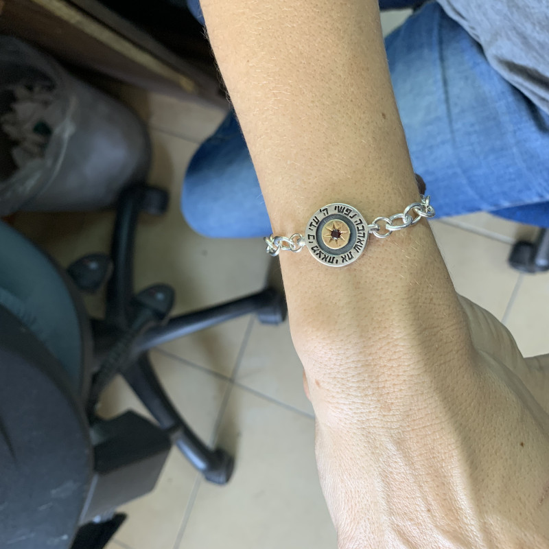 צמיד המלכה אסתר - כסף וזהב עם אבן גארנט