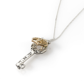 תליון עץ החיים מכסף וזהב משובץ יהלום 1.5 ממ