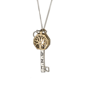 תליון עץ החיים מכסף וזהב משובץ יהלום 1.5 ממ