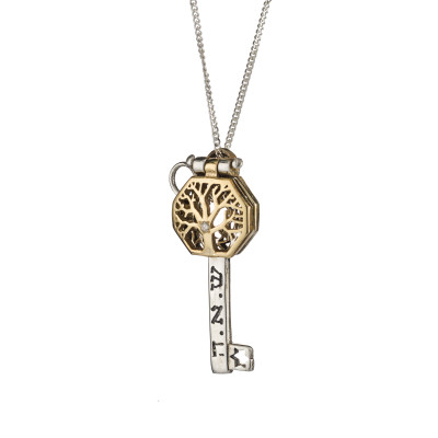 תליון עץ החיים מכסף וזהב משובץ יהלום 1.5 ממ