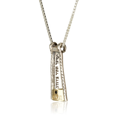 תליון כותונת יוסף מכסף 925 וזהב 14 קארט משובץ אבן גרנט 1.5 ממ