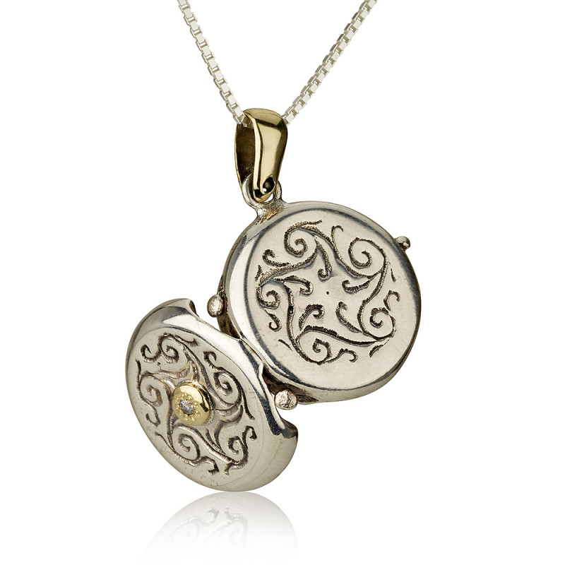 תליון עדי מכסף וזהב משובץ יהלום 1 ממ