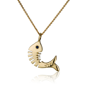 שרשרת דג נגד עין הרע - זהב 14 קראט וגארנט