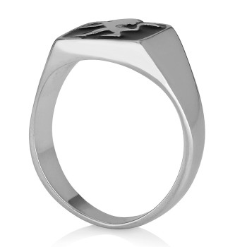 טבעת חותם אריה יהודה מכסף 925 ואמייל שחור