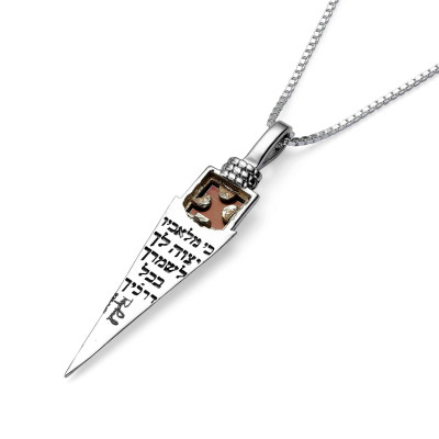 תלון חרב יהודי מכסף 925 וזהב 14 קארט משובץ בצ׳יפ ננו תנ״ך 