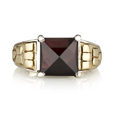 טבעת אהרון מזהב וכסף משובץ אבן גרנט או אוניקס 