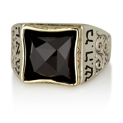 טבעת בריאות וזיווג - זהב וכסף עם אבן אוניקס